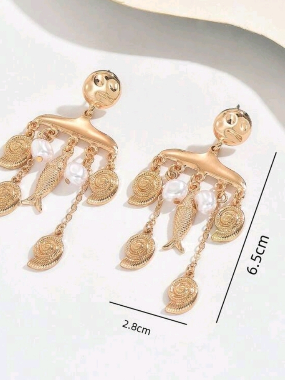 NEW! 14K Gold Plated Sealife & Pearl Dangle Earrings - Women Jewelry - Picture 3 of 5